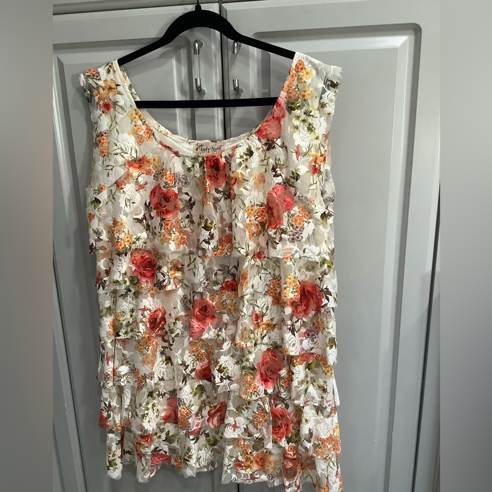 Lady Noiz Floral Soft Lace Layered Sleeveless Top 1X Orange Yellow Red Ivory
